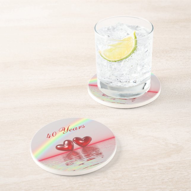 Dessous De Verre En Grès 40e Anniversary Ruby Hearts (Côté)