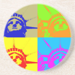 Dessous De Verre En Grès 4 Couleur Pop Art Lady Liberty