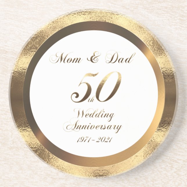 Dessous De Verre En Grès 50e anniversaire de Mariage d'or pour Maman et Pap (Devant)