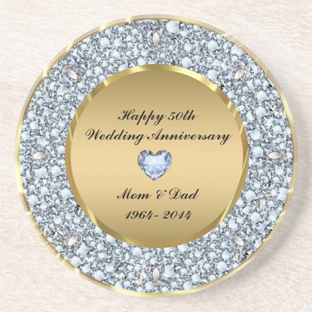 Dessous De Verre En Grès 50e anniversaire du Mariage Diamonds & Gold (Devant)