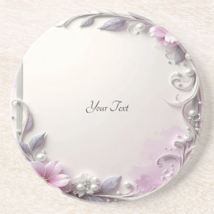 Dessous de verre en grès à cadre floral rose