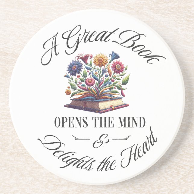 Dessous De Verre En Grès A Great Book Delights Floral Coaster (Devant)