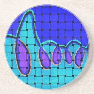 Dessous De Verre En Grès Abstrait bleu français avec texture tissée