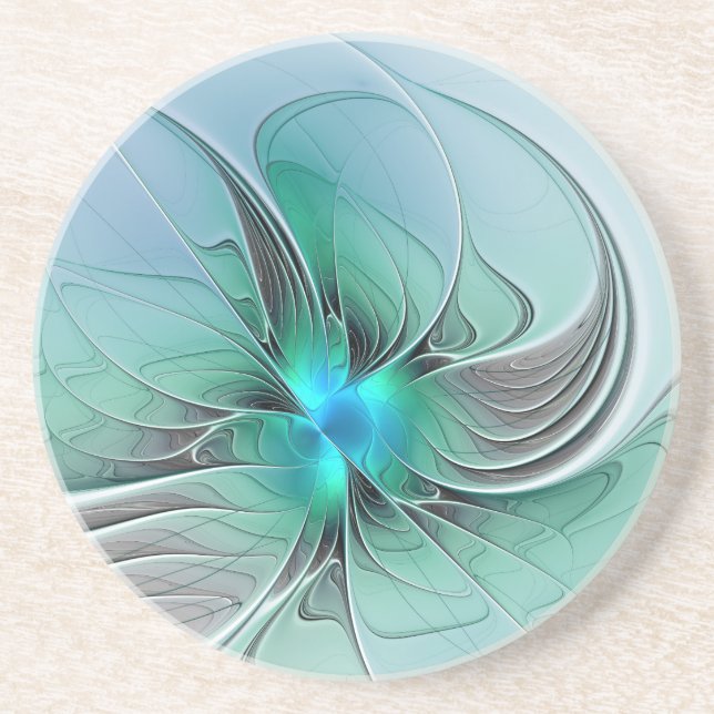 Dessous De Verre En Grès Abstrait De Bleu, Art Fractal Moderne (Devant)