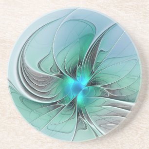 Dessous De Verre En Grès Abstrait De Bleu, Art Fractal Moderne