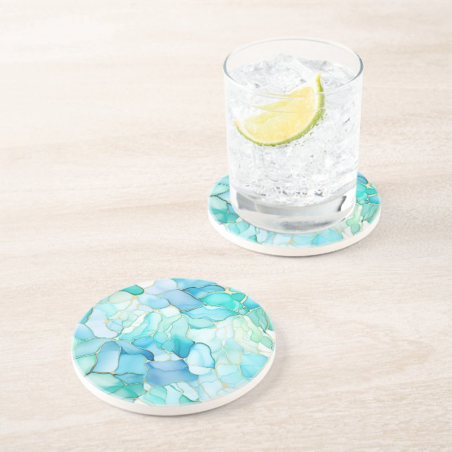 Dessous De Verre En Grès Abstrait de marbre bleu Aqua (Côté)