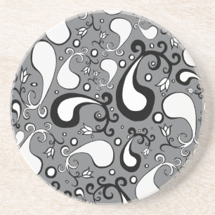 Dessous De Verre En Grès Abstrait gris et blanc Tulip Paisley motif