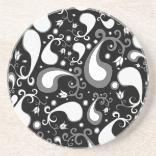 Dessous De Verre En Grès Abstrait noir et blanc Tulip Paisley Floral