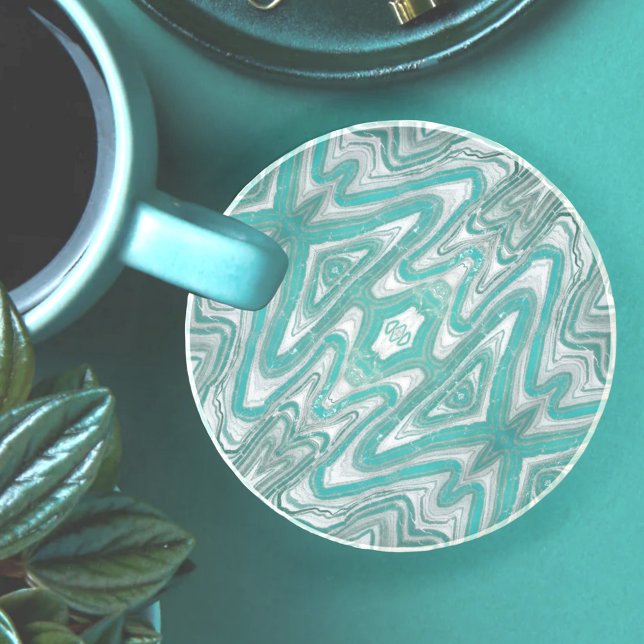 Dessous de verre en grès Abstrait turquoise et gri (Créateur téléchargé)