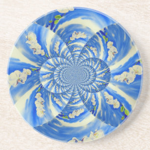 Dessous De Verre En Grès Abstraite peinture florale bleue blanche