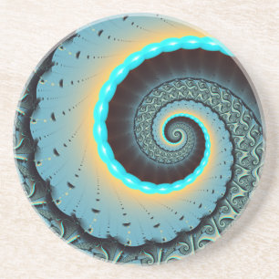Dessous De Verre En Grès Abstraite spirale d'art fractal bleu turquoise ora