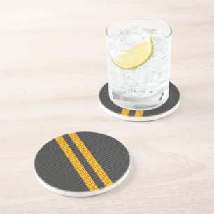 Dessous De Verre En Grès Accent Jaune Racing Stripes Carbon Fiber Style