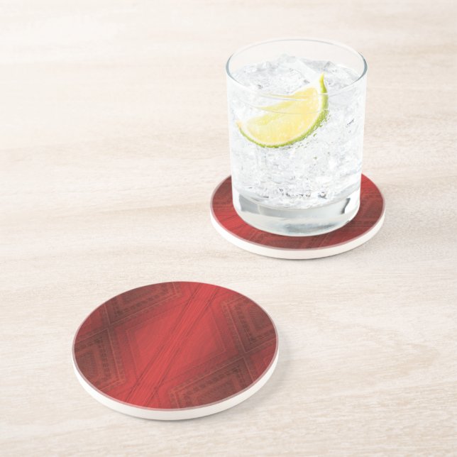 Dessous De Verre En Grès Acceptation | Motif de Boho Eclectique Rouge (Côté)