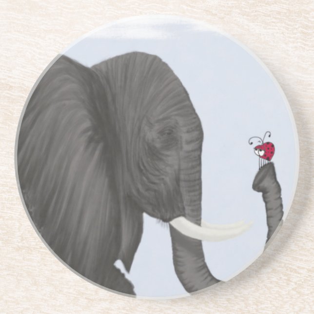 Dessous De Verre En Grès Adorable éléphant et mignonne coccinelle (Devant)