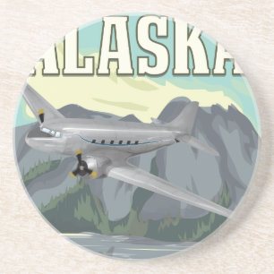 Dessous De Verre En Grès Affiche de voyage vintage d'Alaska