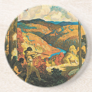Dessous De Verre En Grès Affiche de voyage vintage NC Wyeth, Dans le vieux 