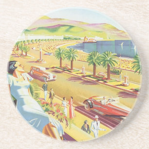 Dessous De Verre En Grès Affiche de voyage vintage, Nice, France Côte d'Azu