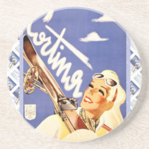 Dessous De Verre En Grès Affiche vintage de voyage, Cortina d'Ampezzo