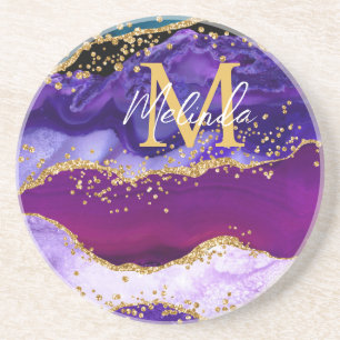 Dessous De Verre En Grès Agate de Parties scintillant de Peacock violet et 