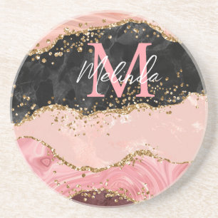 Dessous De Verre En Grès Agate de séquences noir et rose