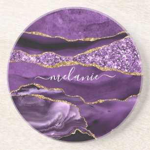 Dessous De Verre En Grès Agate Purple Gold Parties scintillant Géode Votre 