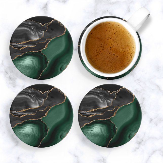 Dessous De Verre En Grès Agate Vert Émeraude Noir Or (Créateur téléchargé)