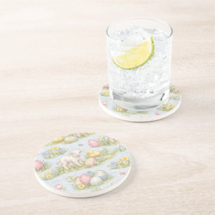 Dessous De Verre En Grès Agneau de Pâques et poussin aquarelle florale prin