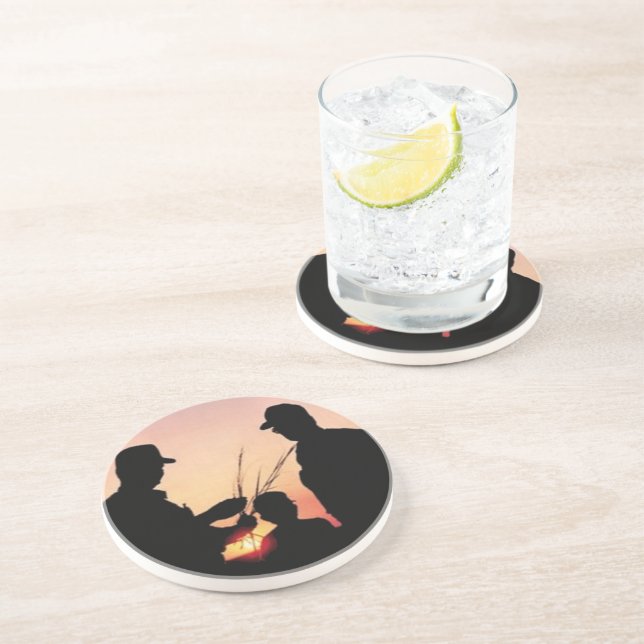 Dessous De Verre En Grès Agriculteurs et coucher du soleil (Côté)