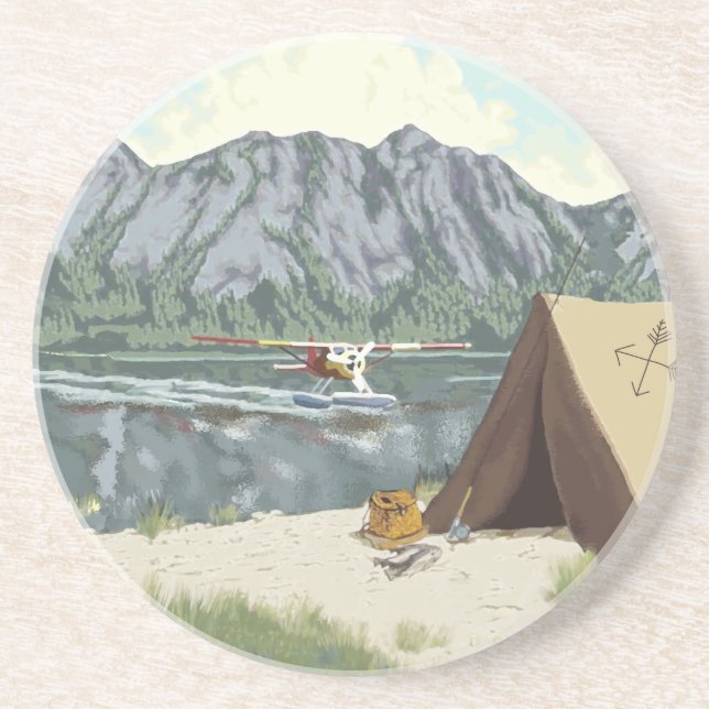 Dessous De Verre En Grès Alaska Bush Avion Et Pêche Voyage (Devant)