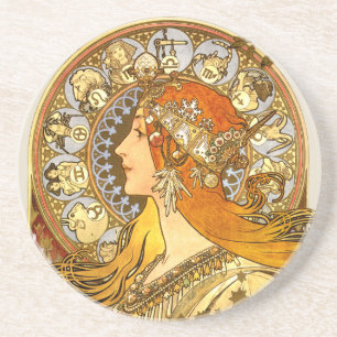 Dessous De Verre En Grès Alfonse Mucha Zodiac Art nouveau femme