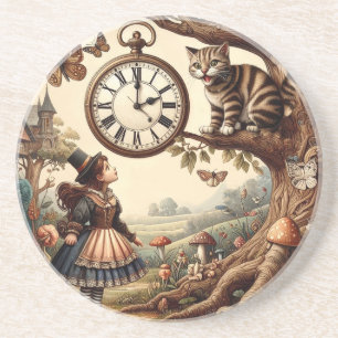 Dessous De Verre En Grès Alice et Chat du Cheshire : Fantaisie merveilleuse