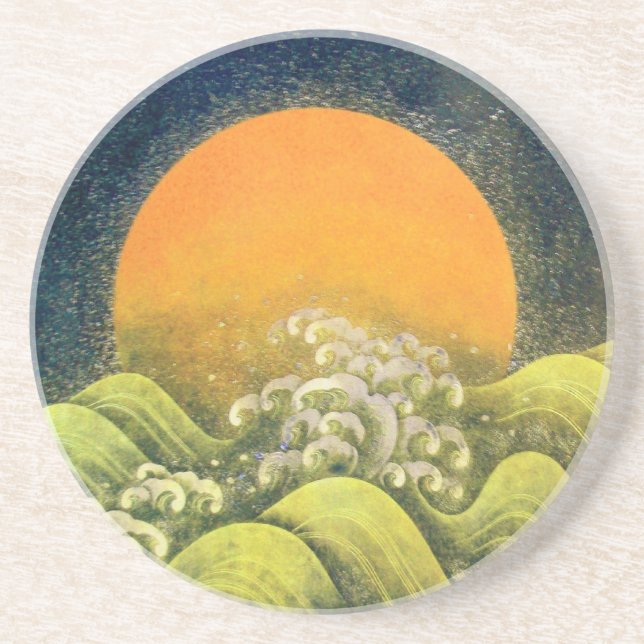 Dessous De Verre En Grès AMATÉRASU, GODDESS SOLEIL, vert jaune noir (Devant)
