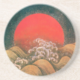 Dessous De Verre En Grès AMATERASU, SOLEIL GODDESS rouge brun noir