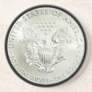 DESSOUS DE VERRE EN GRÈS AMÉRICAIN EAGLE DOLLAR-COASTER ARGENTÉ
