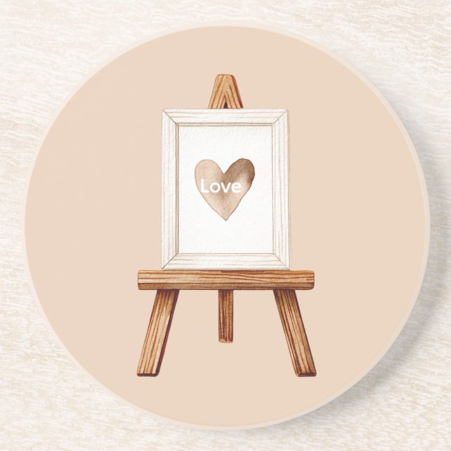 Dessous De Verre En Grès Amour d'art de cœur de crème (Devant)