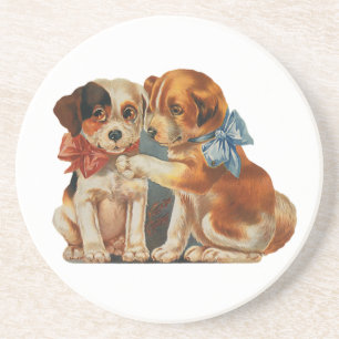 Dessous De Verre En Grès Amour de chiots vintage mignon pour la Saint-Valen
