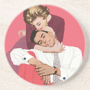 Dessous De Verre En Grès Amour et romance vintage, jeunes mariés en rose