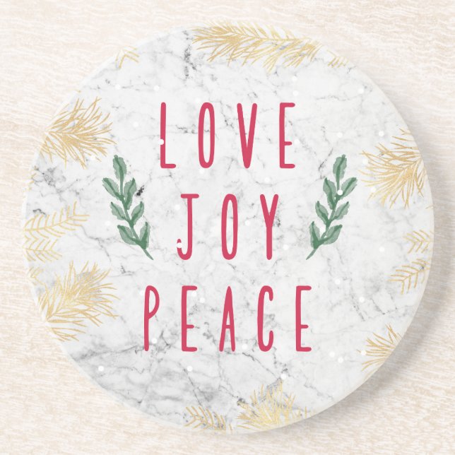 Dessous De Verre En Grès Amour, Joie & Paix, Cadeau de Noël (Devant)