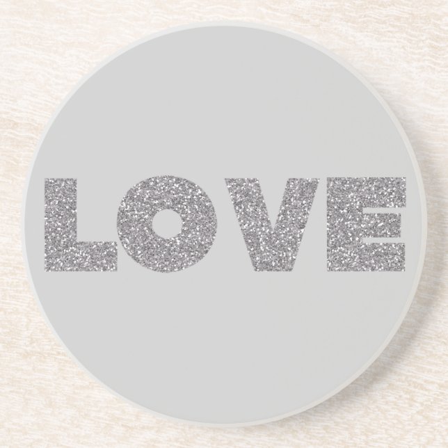 Dessous De Verre En Grès Amour Parties scintillant argent (Devant)
