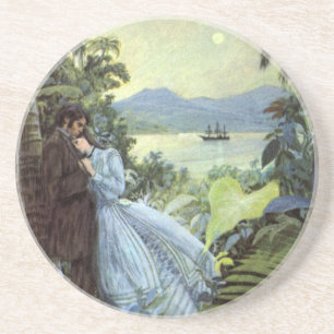 Dessous De Verre En Grès Amour vintage et Romance, Vue Tropicale romantique