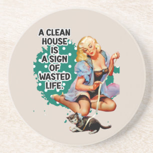 Dessous De Verre En Grès Amusant Retro Humour femme de ménage