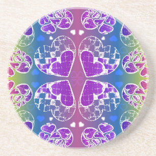 Dessous De Verre En Grès Amusant Violet, bleu, jaune motif de Coeurs Whimsi