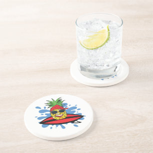 Dessous De Verre En Grès Ananas de surf drôle