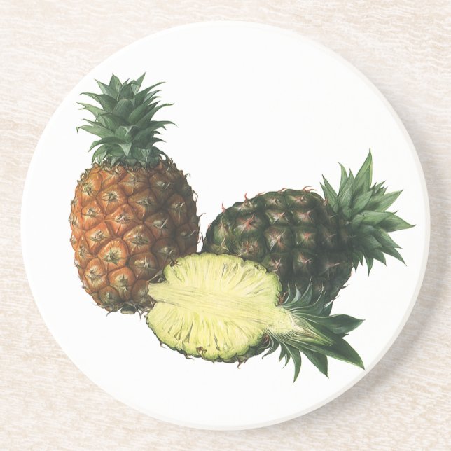 Dessous De Verre En Grès Ananas Hawaiien vintage, Fruit de nourriture biolo (Devant)