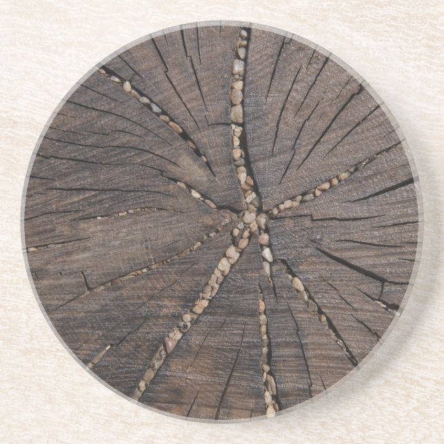 Dessous De Verre En Grès Ancien arbre en tranches de bois (Devant)