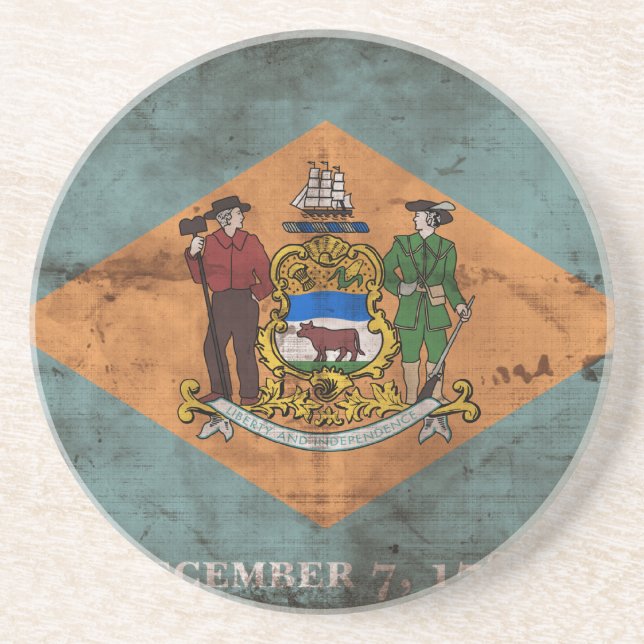 Dessous De Verre En Grès Ancien drapeau du Delaware ; (Devant)