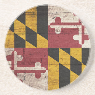 Dessous De Verre En Grès Ancien drapeau du Maryland en bois