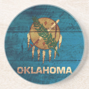 Dessous De Verre En Grès Ancien drapeau en bois de l'Oklahoma ;