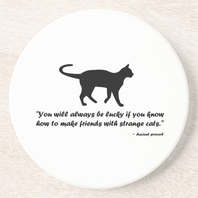 Dessous De Verre En Grès Ancien proverbe de chat (Devant)