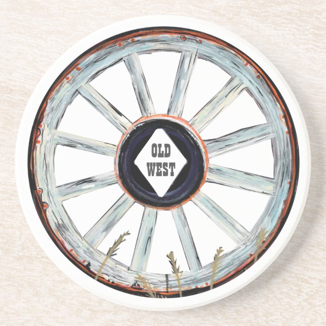 Dessous De Verre En Grès Ancienne roue Western Wagon (Devant)